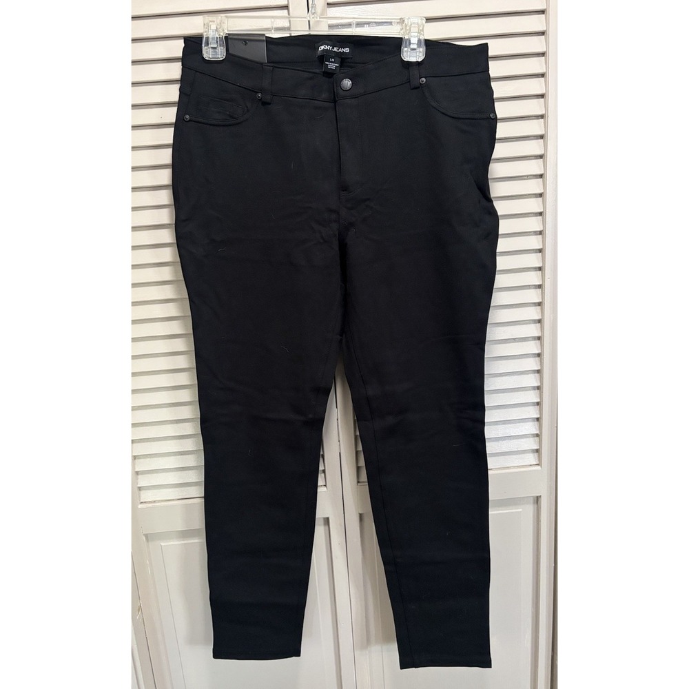 DKNY Ponte Black Skinny Pants NWT Mid Rise Size Large Zip Work Going Out